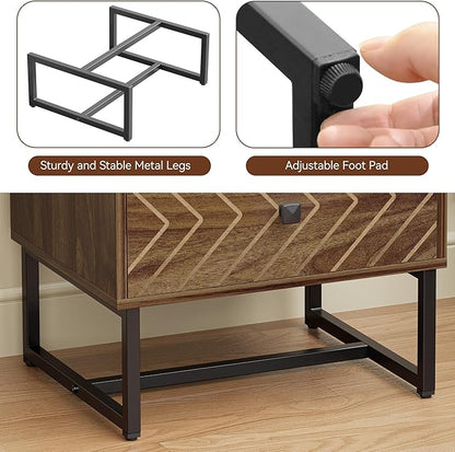 HOCAT Modern Nightstand Set of 2,Morden Night Stand with 2 Drawers,End Tables with Storage,Bedside Tables for Bedroom,Walnut