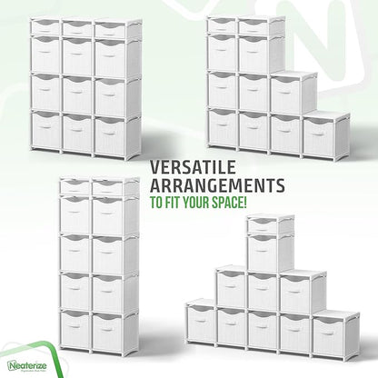 12 Cube Closet Organizers And Storage | Includes All Storage Cube Bins | Easy To Assemble Closet Storage Unit With Drawers | Room Organizer For Clothes, Baby Bedroom, Playroom, Dorm (White-Grey)