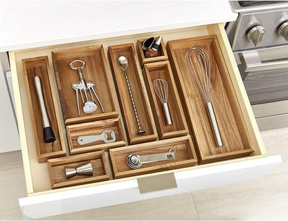 iDesign Acacia Wood Kitchen and Pantry Drawer Organizer Bin– Natural