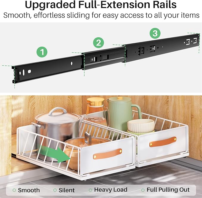 Pull out Cabinet Organizer Fixed with Adhesive Nano Film,Heavy Duty Slide out Pantry Shelves Drawer Storage,Sliding Mesh Cabinet Basket with Handle for Kitchen, Bathroom,Home, 11.8W"X 15.7D"X6.2"H