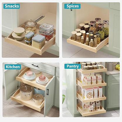 Pull Out Cabinet Drawer 22½” W x 21” D, Soft Close Pull Out Cabinet Organizer, Pull Out Shelves Requires At Least 23½” Cabinet Opening, Bottom Assembly