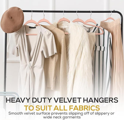 Techzoo 50 Pack New Premium Quality Velvet Hangers Ultra Thin Non Slip Adult Felt Space Saving Hangers for Closet Heavy Duty Coat Pants Jackets Dress Hangers 360° Swivel Hook Hold Upto 10lbs Rose Gold