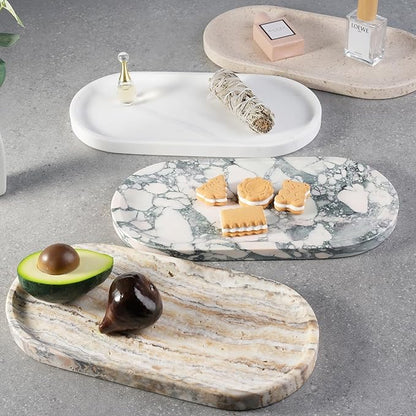 Koville Natural Marble Tray for Bathroom Countertop, Marble Vanity Trays for Perfume, Cosmetics, Jewelry, Decorative Tray for Dresser Organizer, Stone Storage Trays for Bathroom Decor(Grey)