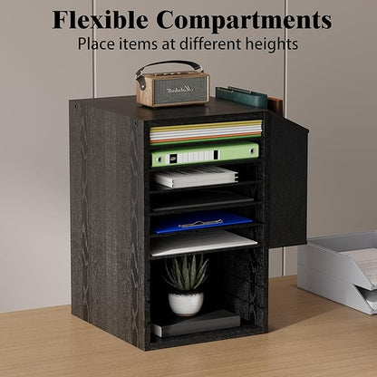 Office Mail Sorter, Wooden Paper Organizer With Storage Bag, 10 Tier Adjustable Classroom Mailbox, Removable Classroom Organization, Teacher Desk Organization for Office, Study, Black