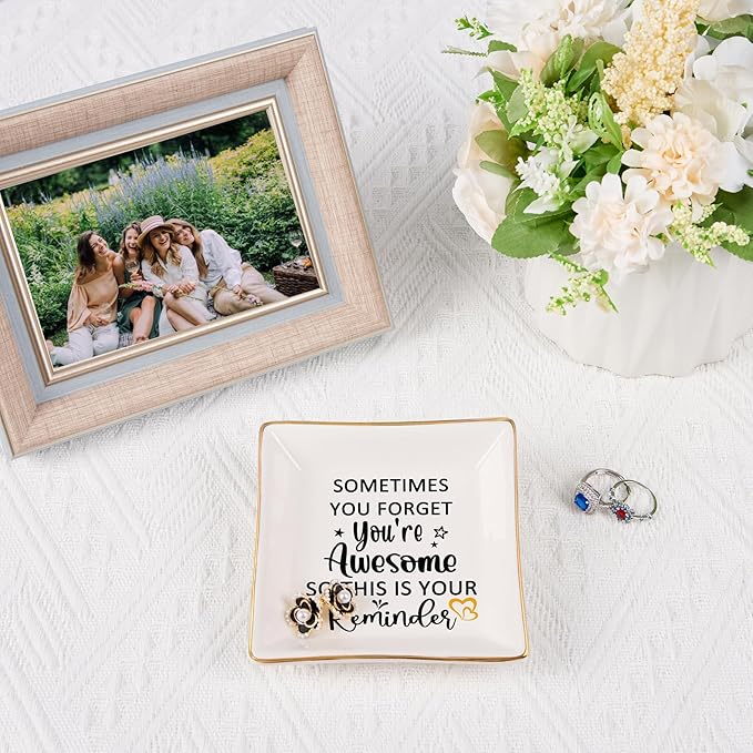 Spegiffu Birthday Gifts for Women Jewelry Dish - You are Awesome Gift for Best Friends Female Coworker Mom Mother's Day Christmas Retirement Valentines Gifts for Her