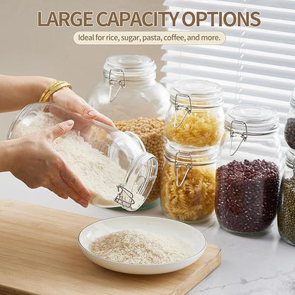 34oz Glass Food Storage Jars with Airtight Lids, Set of 4 – Clear Preserving Seal Wire Clip Fastening Canisters for Kitchen Canning, Flour, Cereal, Pasta, Sugar, Beans, Pickling Jars (34oz*4)