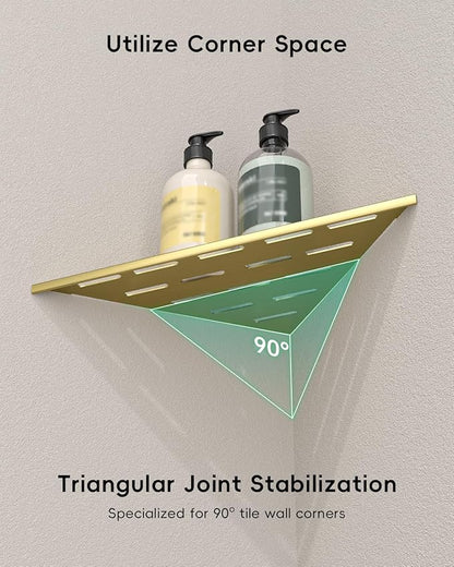 DAYONE Corner Shower Shelf Gold 2 Pack 10", Bathroom Corner Shower Organizer Shelf for Tiled Wall, SUS304 Stainless Steel Recessed Organizer Shelves