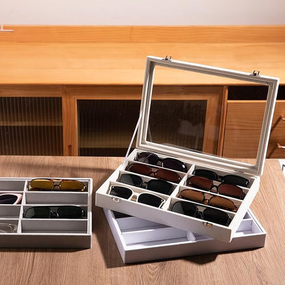 Frebeauty Sunglass Organizer,Velvet Glasses Organizer,8-Slot Sunglasses Tray for Drawer, Men's/Women's Sunglasses Box, Glasses Holder for Watch Stackable Eyeglass/Eyewear Display Tray(Black)