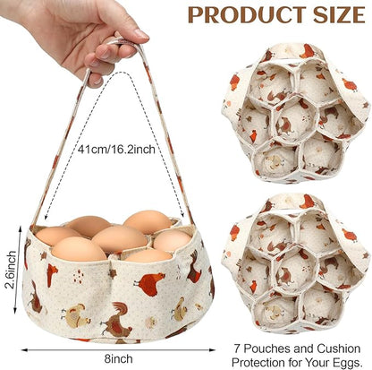 2 Pieces Egg Basket Mini Egg Collecting Bags Gathering Basket with 7 Pouches for Easter Farmhouse Chicken Hen Duck Goose Housewife Garden Transporting Storage, 8 x 2.6 Inch(Retro)