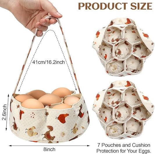 2 Pieces Egg Basket Mini Egg Collecting Bags Gathering Basket with 7 Pouches for Easter Farmhouse Chicken Hen Duck Goose Housewife Garden Transporting Storage, 8 x 2.6 Inch(Retro)