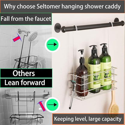 Seltomer Shower Caddy Hanging Shower Rack SUS304 Stainless Steel Hanging Shower Orangizer with Hooks Over The Door, Shampoo Basket Storage (Single-Layer)