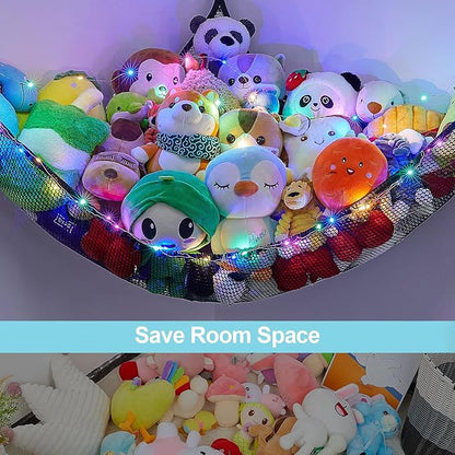 Unicorn Castle Stuffed Animals Net or Hammock Kids Toy Storage Organizer with LED Light Hanging Corner Stuffed Animals Holder Kids Girls Room Decor,Black,Large (Pack of 1)