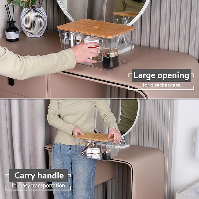 2 Pack Trash Bag Holder,Stackable Trash Bags Dispenser with Bamboo Lid,Extra Large Garbage Bag Holder for Kitchen, Laundry Room,Under Kitchen Sink Organizer