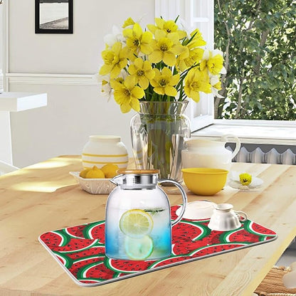 ZzWwR Summer Fresh Cut Watermelon Absorbent Dish Drying Mat Microfiber Kitchen Decor Countertop Table Protector Multi-Purpose Counter Rack Sink Drainer Pad（16 x 18 Inches)