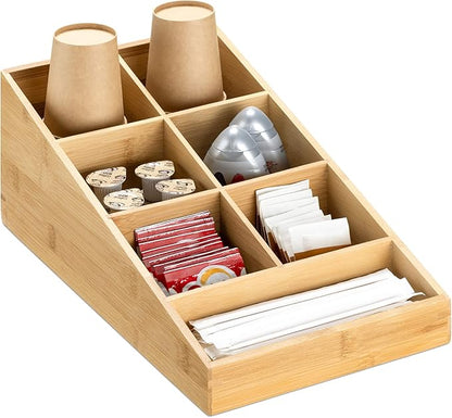 Navaris Coffee Station Organizer - 7 Compartment Coffee Bar for Office & Kitchen Countertop Organization