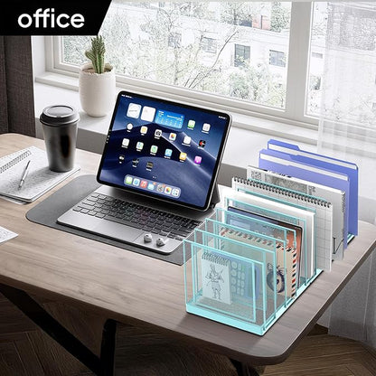 9-Section Desk File Organizer, Vertical File Holder, Mesh Desktop File Folder Metal File Organizer Stand for Office Home Classroom, Blue