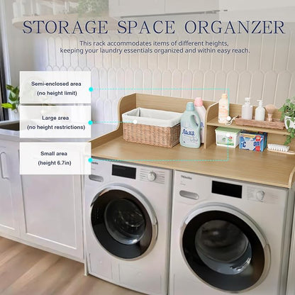 DTK Washer Dryer Wood Countertop with Shelf, Laundry Topper with Non-Slip Mat,27.55" Depth x 54" Width Dryer Covers for The Top with Edge Rails (Light Walnut)