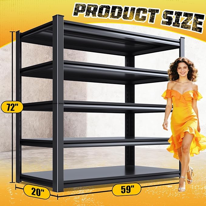 72" H Garage Storage Shelves 5-Tier,Garage Storage System Shelves Adjustable 2000LBS,Storage Shelving for Basement,Pantry,Kitchen,Warehouse,72" H x 59" W x 19.6" D