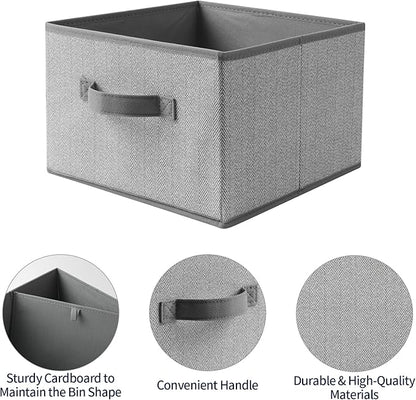 Storage Baskets, 11-Inch Woven Fabric Bins, Storage Cubes with Reinforced Handles, Organizer Bins for Closet Shelves, Foldable, for Toys, Clothes, Natural Beige (4PCS/Grey-11*11*7.8inch)