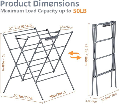 HOMIDEC Drying Rack Clothing,Large 12 Drying Poles with Sock Clips Clothes Drying Rack,Foldable Portable Laundry Drying Rack for Air Drying Clothing,Towels,Delicate Eac,Indoor Outdoor Use.Silver
