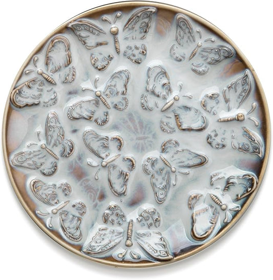Ceramic Jewelry Dish, Decorative Tray for Rings Earrings Necklaces Bracelet Watch Keys, 4.50" Trinket Tray as Gifts for Women (Reactive Butterflies)
