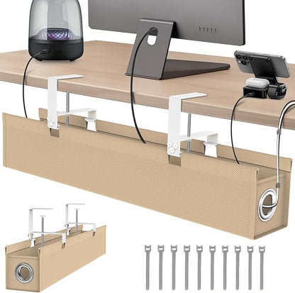 Under Desk Cable Management Tray, 30" Cord Organizer for Table with Oxford Fabric, 60LBS Capacity, No Drill Installation, Cable Management Fits Most Desks, Gaming Setup & Home Office