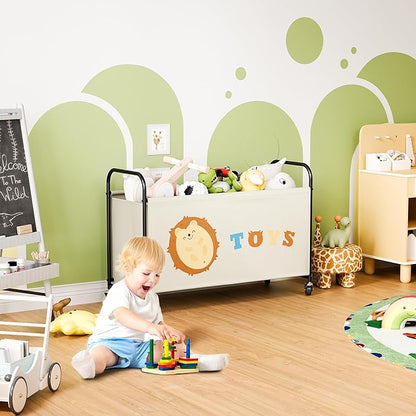 GRANNY SAYS Toy Box for Boys Girls, Large Toy Chest Storage with Wheels, Metal Kids Toy Storage Organizer for Stuffed Animals, 135L Kids Toy Bins for Bedroom, Living Room, Nursery, Beige
