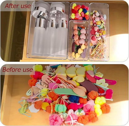 Zuihug 4 PCS Clear Plastic Drawer Organizer, Desk Drawer Divider Organizers and Storage Bins for Makeup, Jewelry, Gadgets for Kitchen, Bedroom, Bathroom, Office (9.0"x3.0"x2.2")