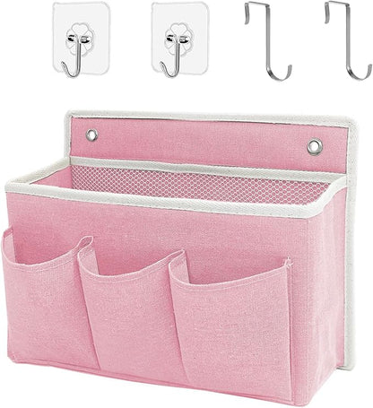 Wall Hanging Organizer Bag/Hanging Baskets with Large Mesh Compartment & 3 Pockets，Over the Door Hanging Organizer Space Saving Storage for Bedroom,RV Camper, Closet (Pink -1 Pack)