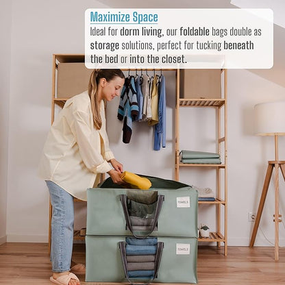 VENO 4 Pack Heavy Duty Moving Bags, Christmas Storage Bins with Lids, Transparent Window Design, Alternative to Moving Boxes, Storage Bags for Clothes, Blankets, Comforters (Shiny Light Green, 4 Pack)