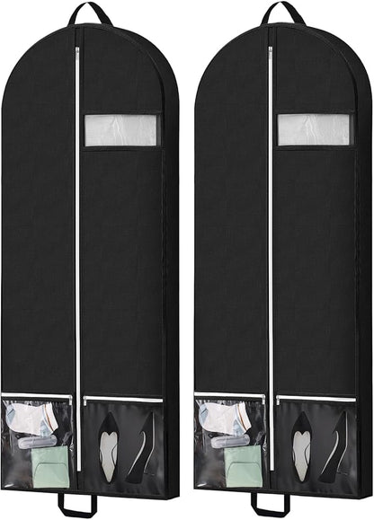 54" Garment Bags for Travel and Storage, Travel Suit Bags for Men Women with 2 Clear Pockets, Storage bags for Clothes, Suits, Dress, Shirts, Coats 2pcs Black
