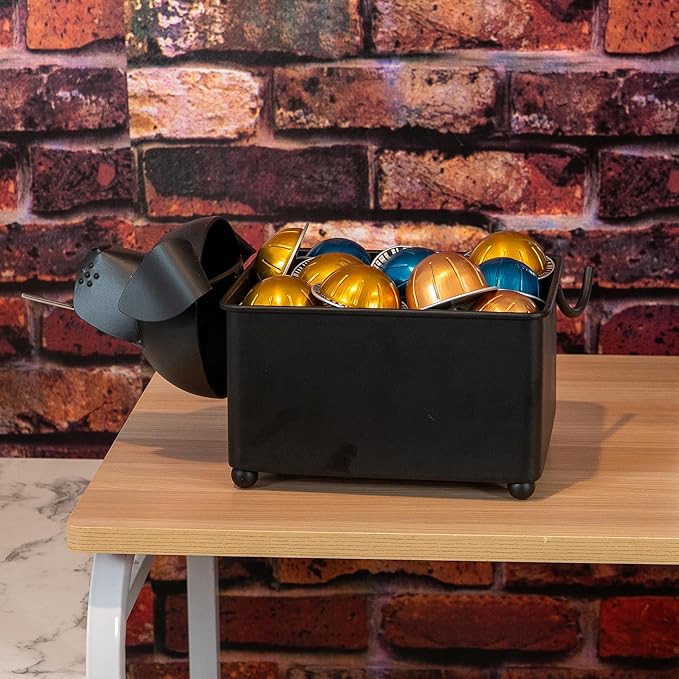 Made Easy Kit Coffee Pod Organizer Compatible with Nespresso Vertuo and Original - Countertop Sculpture Holder Basket Style for Café Bar, Corner Station Office Break Area (Dog Black Square)