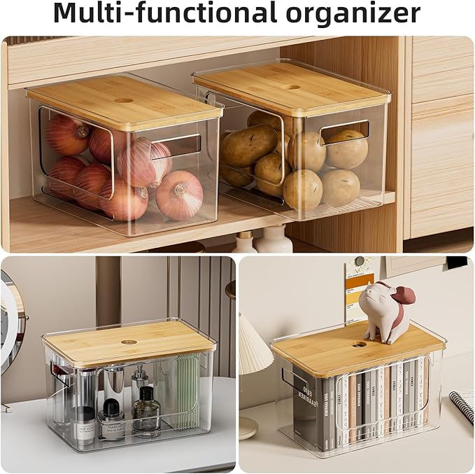 Under Sink Organizer,Pantry Organizers and Storage,Plastic Trash Bag Holder Dispenser,Bamboo Lid Potatoes Onions Organization Storage Container for Kitchen,set of 3