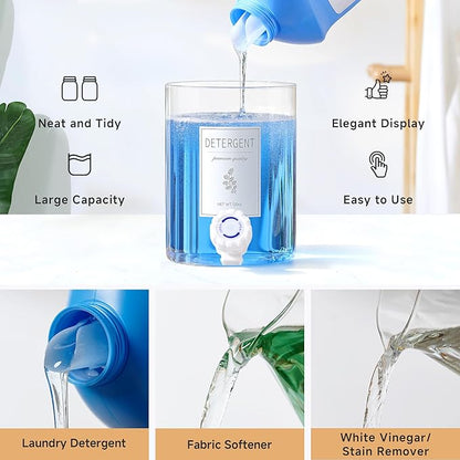 1 Glass Laundry Detergent Dispenser with Bamboo Lid - 120 Oz Liquid Detergent, Laundry Soap & Fabric Softener Dispenser for Laundry Room Organization and Storage with 1 Cups & 4 Labels