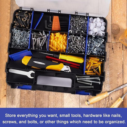 Hardware Organizer Box 34 Compartments Small Parts Organizer with Removable Dividers Durable Plastic Double Side Tools Box Screw Organizers For Nuts, Bolts, Screws, Nails 2Pack