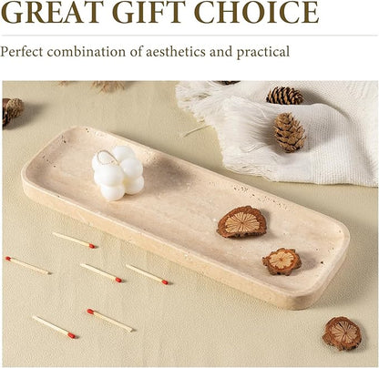 Koville Marble Tray, 12"x4" Marble Vanity Tray for Bathroom Kitchen Countertop Sink, Natural Stone Tray for Home Decor, Decorative Rectangular Narrow Catchall Tray for Jewelry Perfume
