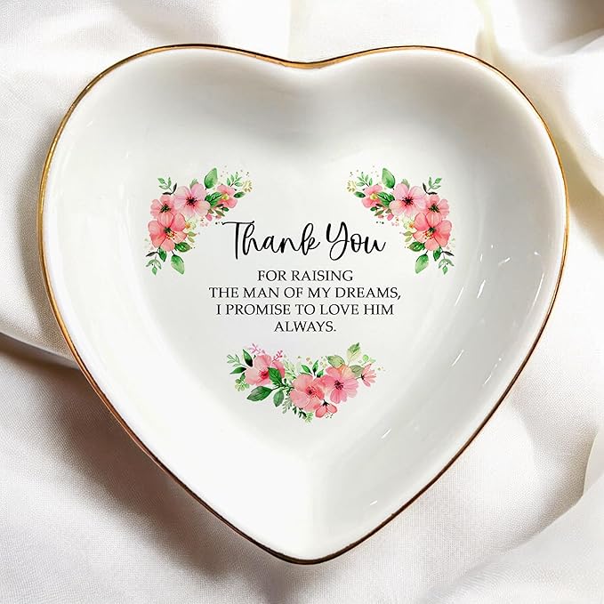 Clover89 Floral Heart-shaped Ring Dish for Mother-in-law-Trinket Tray, Jewelry Dish Gifts For Mom-In-Law Mother's Day, Wedding, Birthday, Christmas Gift from Bride, Daugter-in-law