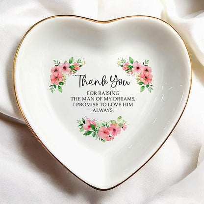 Clover89 Floral Heart-shaped Ring Dish for Mother-in-law-Trinket Tray, Jewelry Dish Gifts For Mom-In-Law Mother's Day, Wedding, Birthday, Christmas Gift from Bride, Daugter-in-law