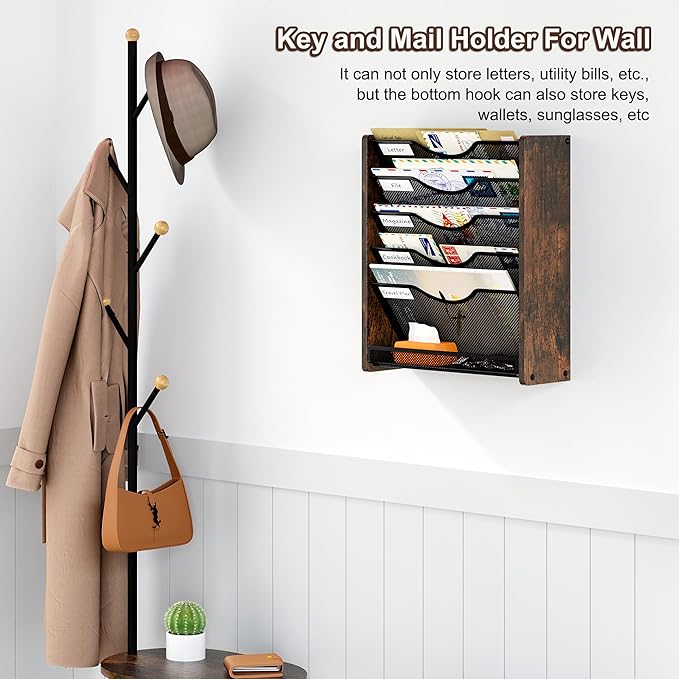 Wall File Organizer,6 Tier Mesh Mail Organizer Wall Mounted,Hanging File Holder,Magazine Rack for Documents,Magazine,Literature,File,Mails,Envelopes