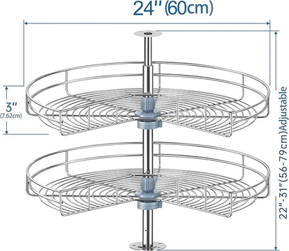 24" Kidney Corner Cabinet Lazy Susan for Kitchen, Adjustable Height Replacement Shelves for Corner Cabinet, Chrome Silver (Cannot be Door-Mounted)