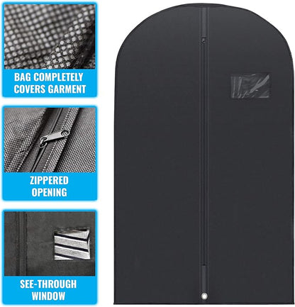 Plixio Garment Bags Suit Bag for Travel and Clothing Storage of Dresses, Dress Shirts, Coats— Includes Zipper and Transparent Window (Black - 20 pack: 40")