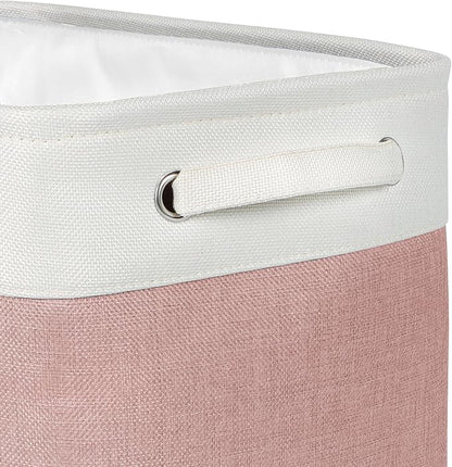 Kntiwiwo Foldable Storage Bin Collapsible Fabric Storage Basket Cube with Durable Handles Closet Organizer Bins for Organizing Shelves Drawers, Set of 3, 15" x 10" x 9.5", Pink