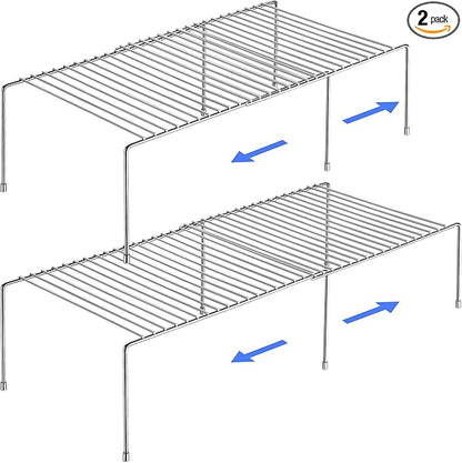 Tomorotec Stainless Steel Expandable Kitchen Storage Organizer Spice Rack Cabinet Organization Heavy-Duty Rustproof Shelf, Adjustable Durable Rack Space Saving Countertop Drawer Cabinet Pantry (2)