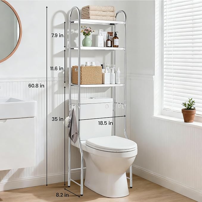 NEMOSUPERY Over The Toilet Storage Cabinet,Stainless Steel Bathroom Shelf,Over Toilet Bathroom Organizer,3-Tier Metal Bathroom Shelves