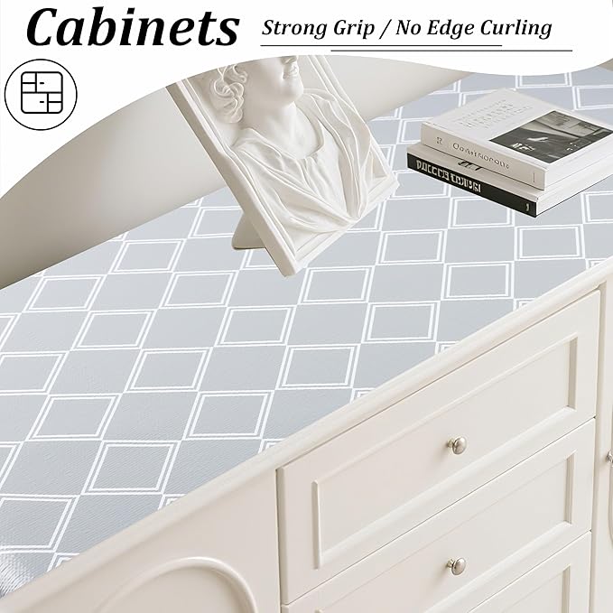 Kitchen Shelf Liner Non Slip 18 Inch X 20 FT Cabinet Liners for Shelves Waterproof Drawer Liners for Kitchen Cabinets Non Adhesive Cupboard Paper Liner for Bathroom Closet Fridge Dresser Pantry