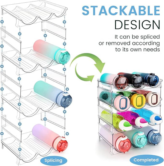 Water Bottle Organizer for Cabinet, 4 Pack Water Bottle Organization and Storage Shelf, Plastic Water Bottle Holder Rack for Fridge, Kitchen, Desktop