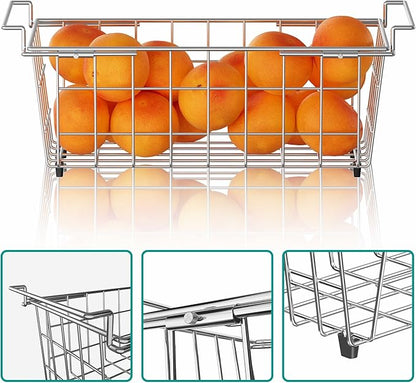 SANNO Chest Freezer Baskets, Stainless Steel Storage Organizer Bins with Sturdy Handles for Chest and Deep Freezers,Adjustable Arms width 17.5"~20.4", 2 pack