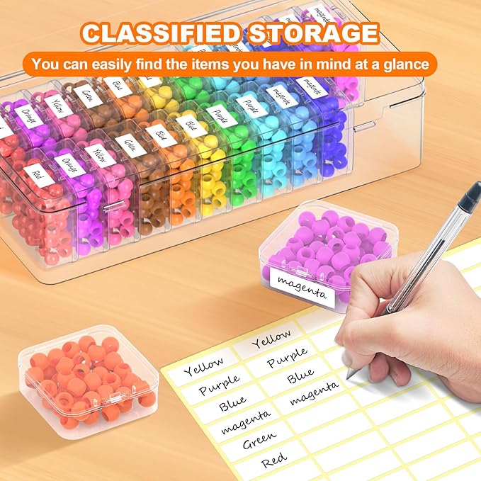 Bead Organizer Box, 24 PCS Clear Plastic Storage Containers Features Hinged Lid and Labels, Craft Storage Box for Jewelry, Diamonds, Clay Beads, Bracelets, Screws, Seeds, Small Parts