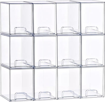 Sorbus Stackable Acrylic Storage Drawers,12 Pack Clear Plastic Organizer Bins for Baby Bottles, Makeup, Bathroom, Vanity & Kitchen Countertop Organization, Pull-Out Drawer Design for Cabinets & Pantry