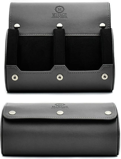 2 Watch Roll Travel Case for Men - Watch Holder and Storage for Travel - Slate Gray Swiss Motif Vegan Leather